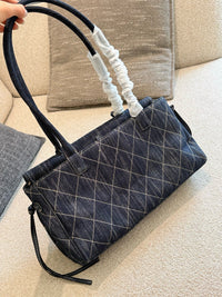 Denim Quilted Flap Shoulder Bag