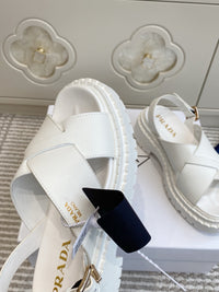 Leather Crossover Platform Sandals