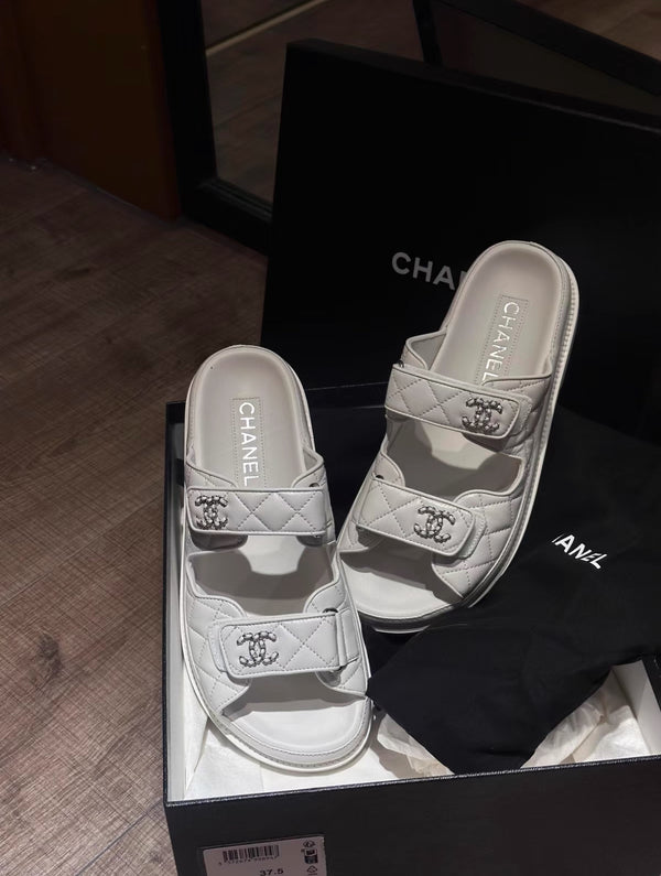 Quilted Triple Strap Slide Sandals
