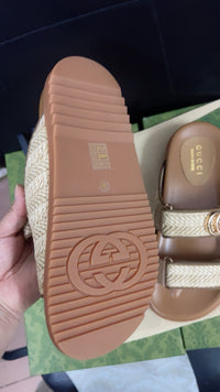 Double G-Plaque Raffia Sandals