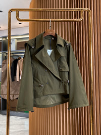 Drawstring Cropped Trench Jacket