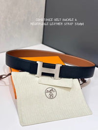 Constance Reversible Leather Belt Palladium-Plated H Buckle 38mm