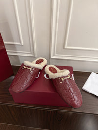 Horsebit Shearling-Trimmed Mules