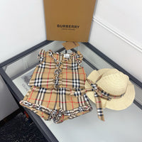 Vintage Check Top Shorts & Straw Hat Set