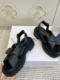 Leather Crossover Platform Sandals