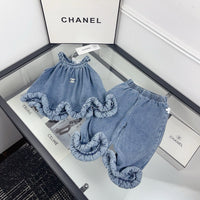 Ruffle Denim Top & Trouser Set