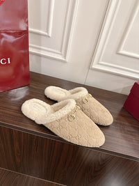 Horsebit Shearling-Trimmed Mules