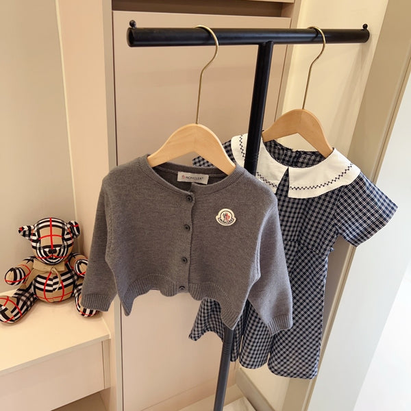 Knit Cardigan & Check Dress Set