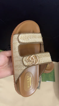 Double G-Plaque Raffia Sandals