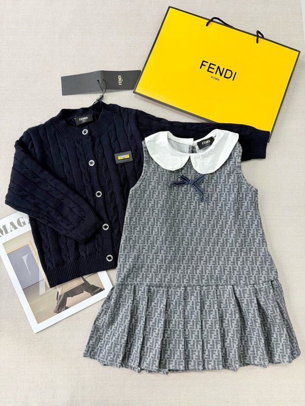 Fendi Girls Knit Cardigan & FF Pleated Dress Set