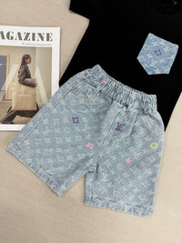 Monogram Denim Shorts Set