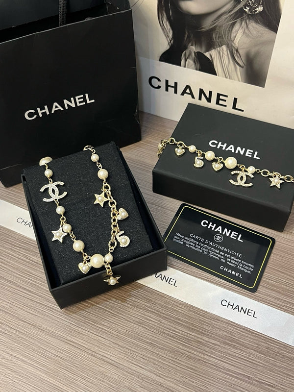 Pearl Charm Necklace & Bracelet Set