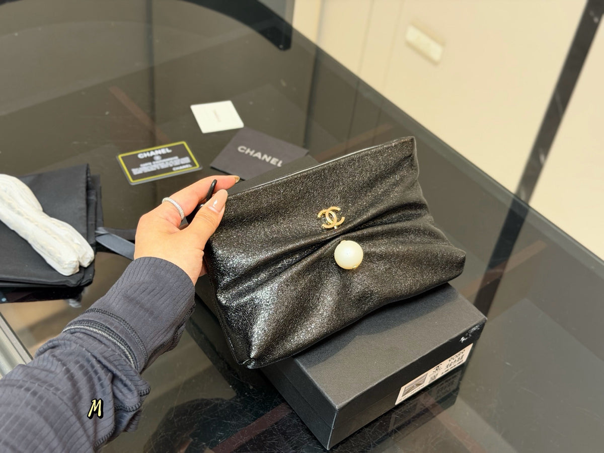 Shiny Lambskin Pearl Clutch