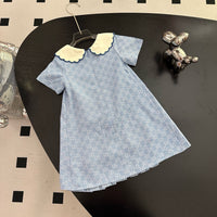 Monogram Pleated Dress with Peter Pan Collar