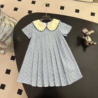 Monogram Pleated Dress with Peter Pan Collar