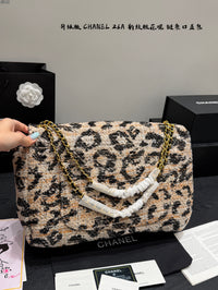26A Leopard Tweed Maxi Flap Bag
