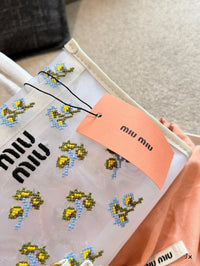 Embroidered Mesh Top Handle Bag