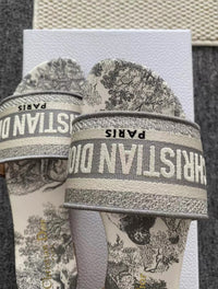 Dway Toile de Jouy Embroidered Slide