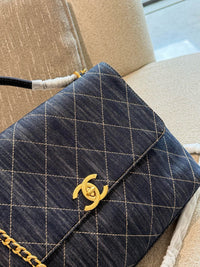 Denim Top Handle Flap Bag