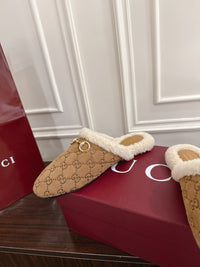 Horsebit Shearling-Trimmed Mules