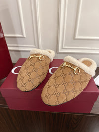 Horsebit Shearling-Trimmed Mules