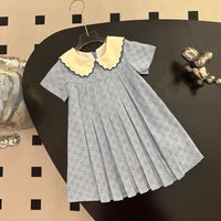 Monogram Pleated Dress with Peter Pan Collar