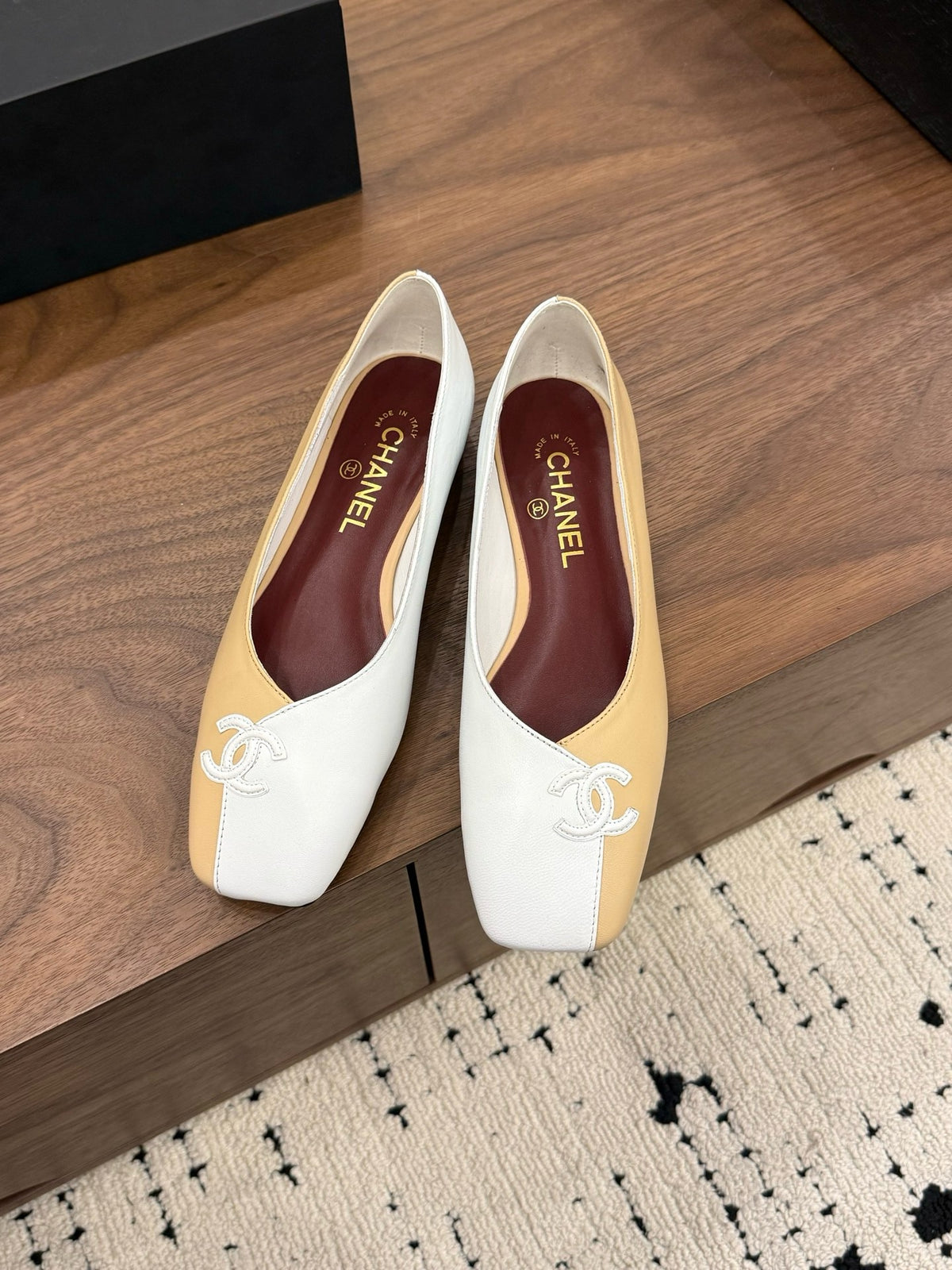 Two-Tone Leather Ballerina Flats