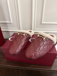 Horsebit Shearling-Trimmed Mules