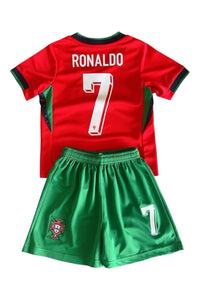 Ronaldo #7 Red & Green Kids Soccer Jersey Set