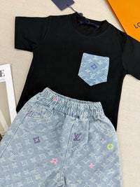 Monogram Denim Shorts Set