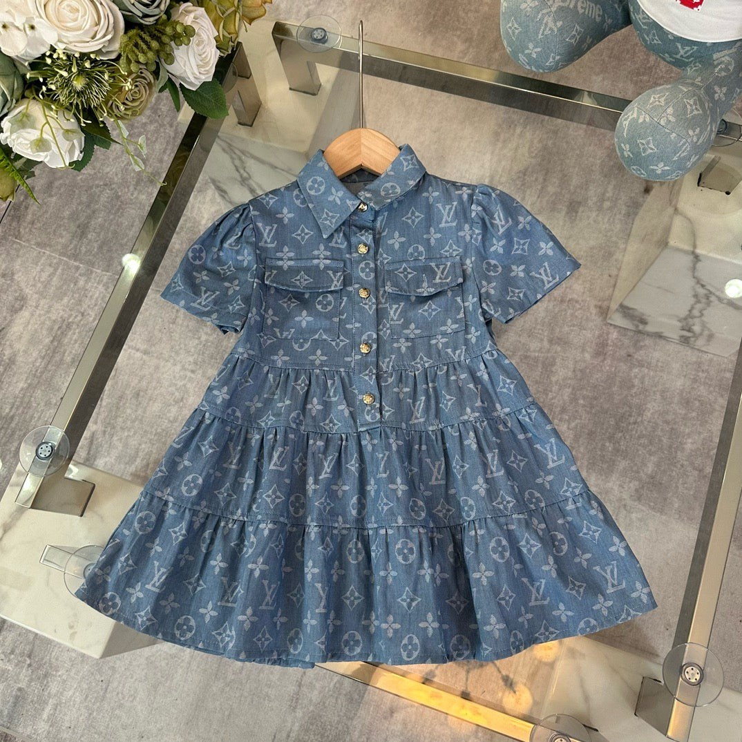 Monogram Denim Tiered Shirt Dress