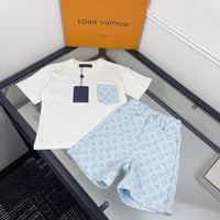 Blue Monogram Shorts Set
