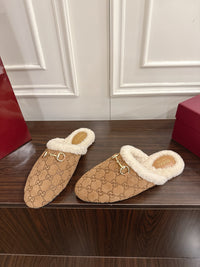 Horsebit Shearling-Trimmed Mules