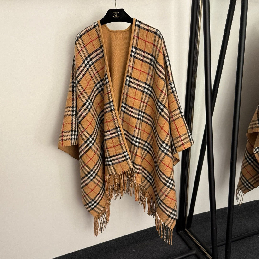 Reversible Check Wool Cape