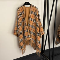 Reversible Check Wool Cape