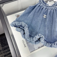 Ruffle Denim Top & Trouser Set