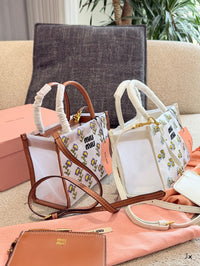Embroidered Mesh Top Handle Bag