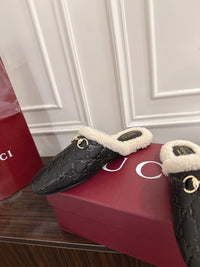Horsebit Shearling-Trimmed Mules