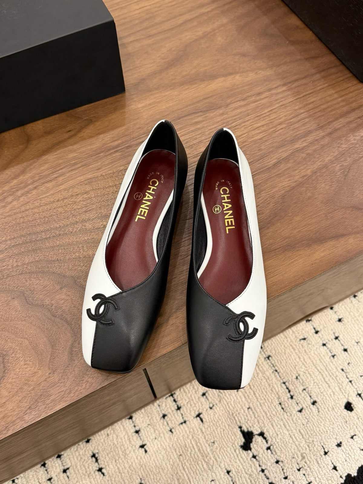 Two-Tone Leather Ballerina Flats