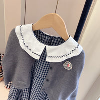 Knit Cardigan & Check Dress Set