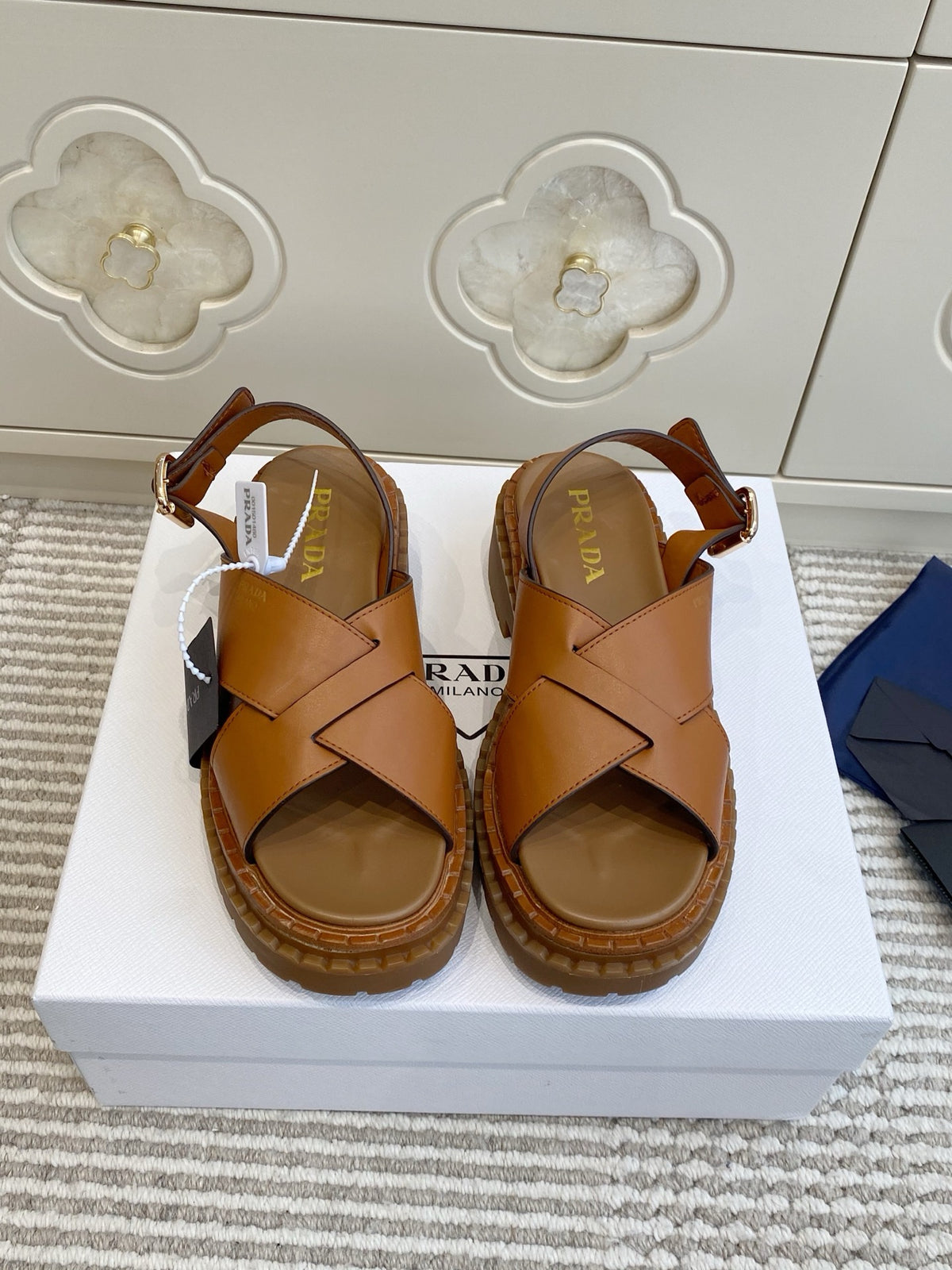 Leather Crossover Platform Sandals