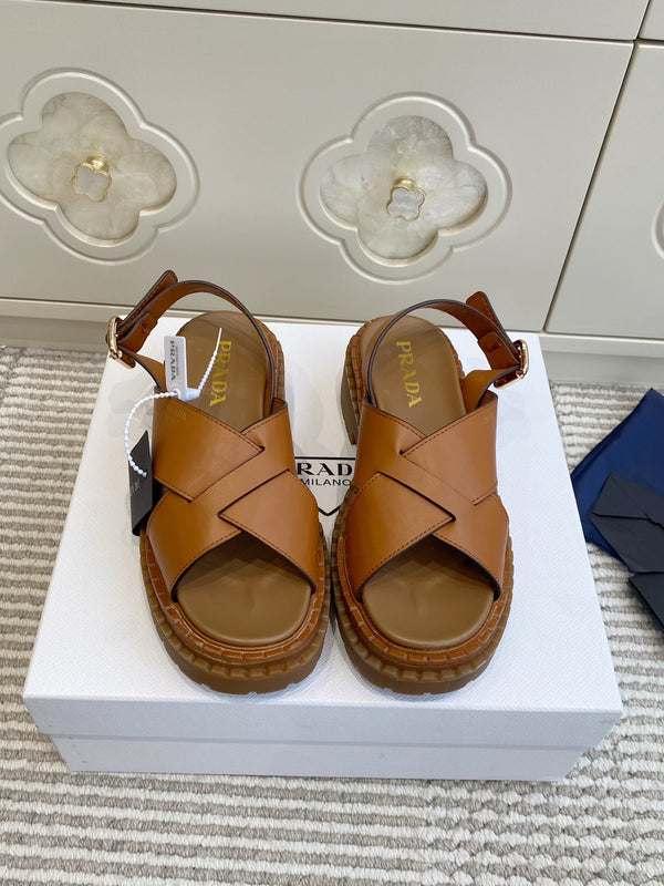 Leather Crossover Platform Sandals