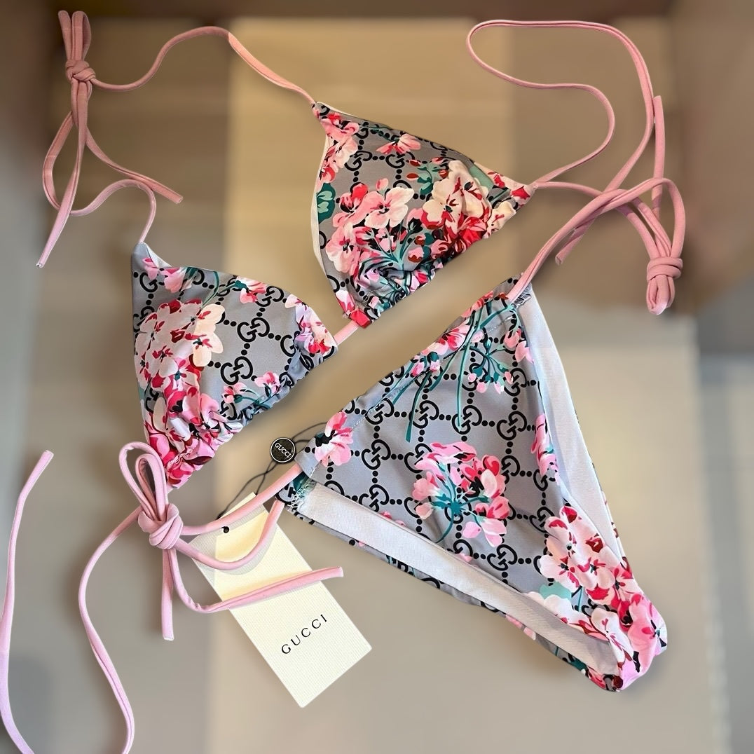 Floral Print Triangle Bikini Set