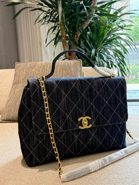 Denim Top Handle Flap Bag