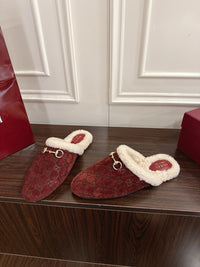 Horsebit Shearling-Trimmed Mules