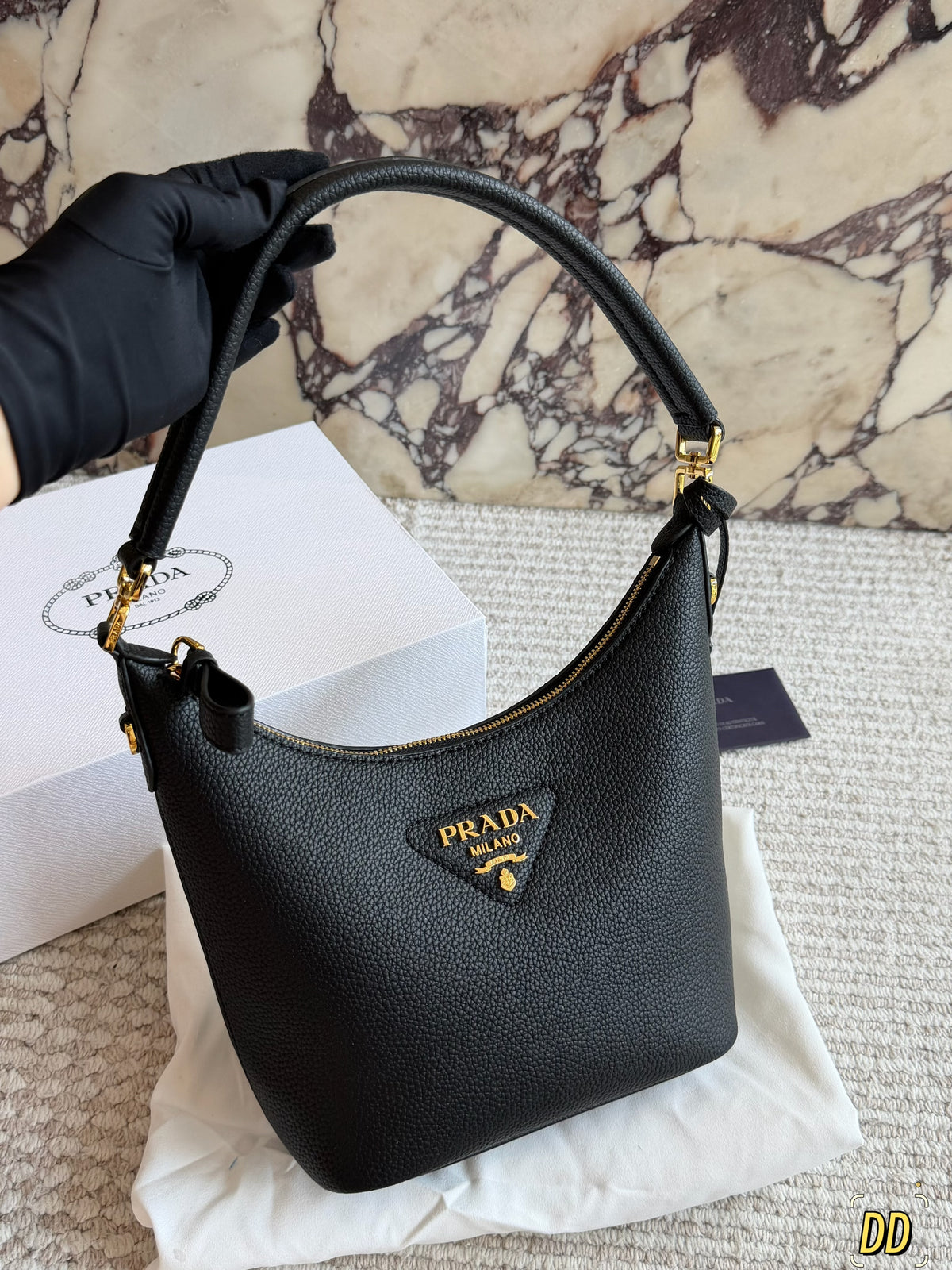 Logo Plaque Leather Shoulder Bag