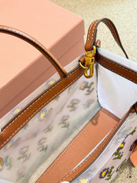 Embroidered Mesh Top Handle Bag