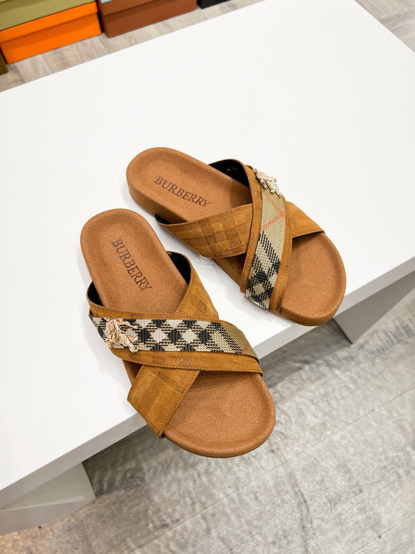 Vintage Check Cross Strap Slides