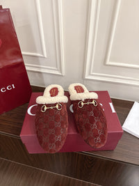 Horsebit Shearling-Trimmed Mules
