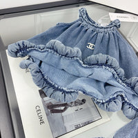 Ruffle Denim Top & Trouser Set